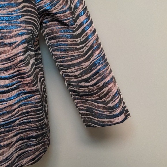 Misook Zebra Print Metallicized Long Sleeve Open Front Blazer Size‎ Small - Picture 5 of 15